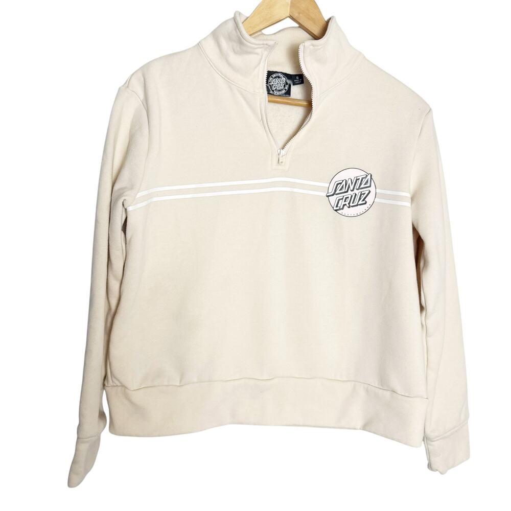 Santa Cruz Cream Fleece Graphic Logo 1/4 Zip Long Sleeve Pullover Sweatshirt S
